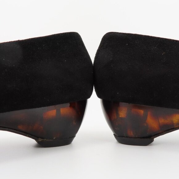 Salvatore Ferragamo 7.5 B Black Suede Tortoise Shell Design Heel Round Toe Italy - Picture 7 of 16